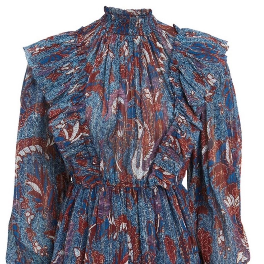 $550 ULLA JOHNSON Vienne Lurex Ruffle Dress - Picture 3 of 3